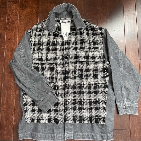 NWT Zara black checkered/plaid button down jacket - Picture 5 of 12